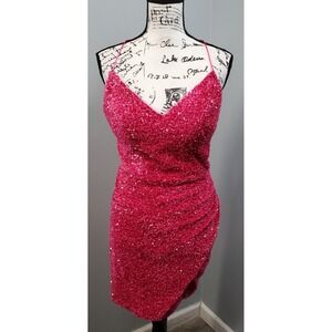 Berlinnova Bodycon Dress Womens Small Pink Sequins Sexy Hot Slim Lace-Up Back